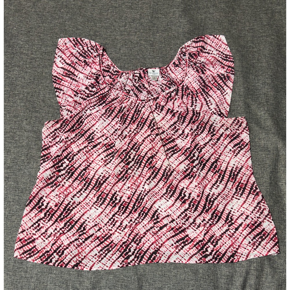 Worthington Woman 3X Blouse Pink Black Abstract Flutter Sleeve